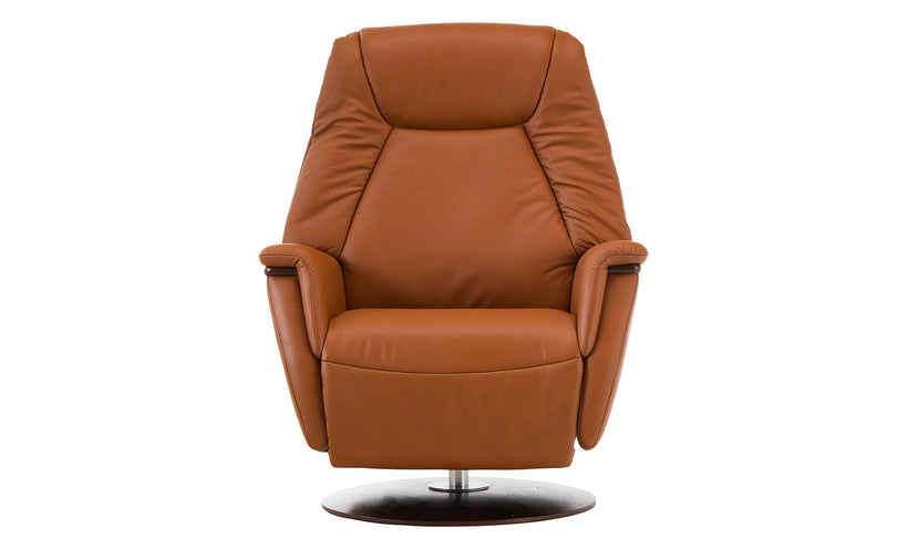 Brown leather recliner chair on a white background